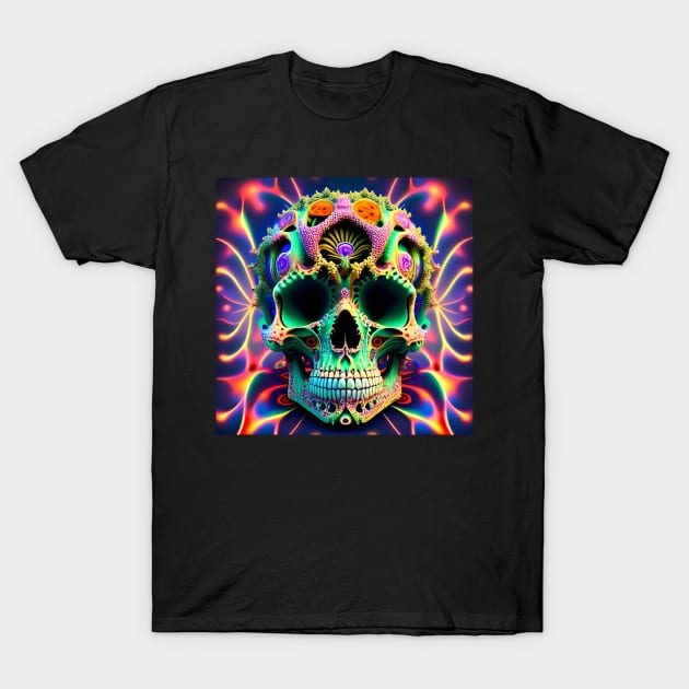 Psychedelic Skull Flame Flaming Trippy 3D T-Shirt by Anticulture